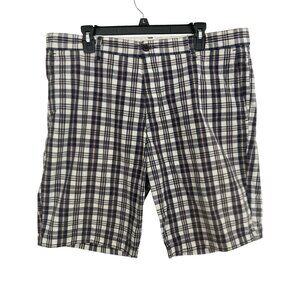 Dockers Mens Black & White Plaid Flat-Front Casual Shorts Size L Cotton Blend
